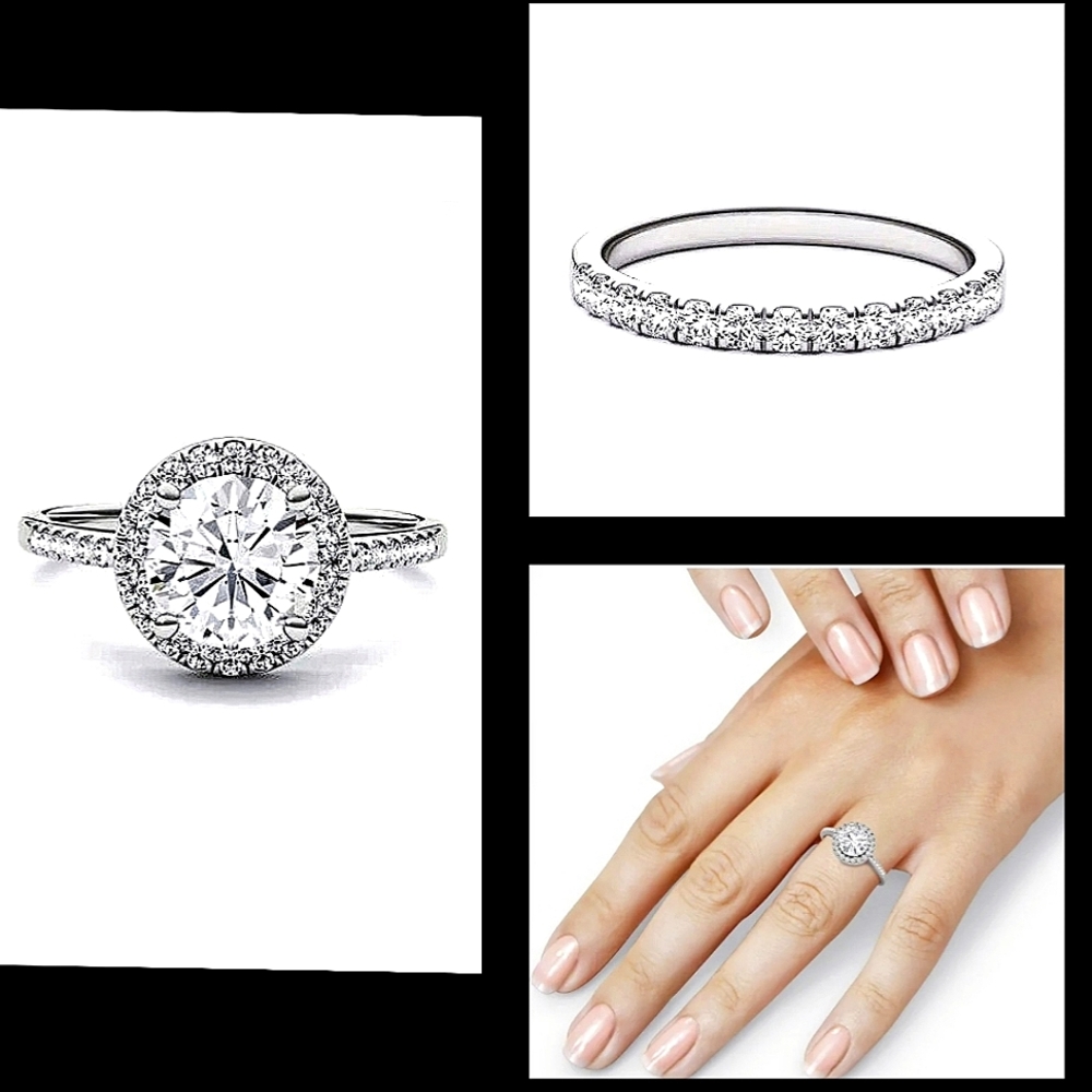 Pre-owned Charles & Colvard 14k White Gold Moissanite Dew Point 1.75 TW Set